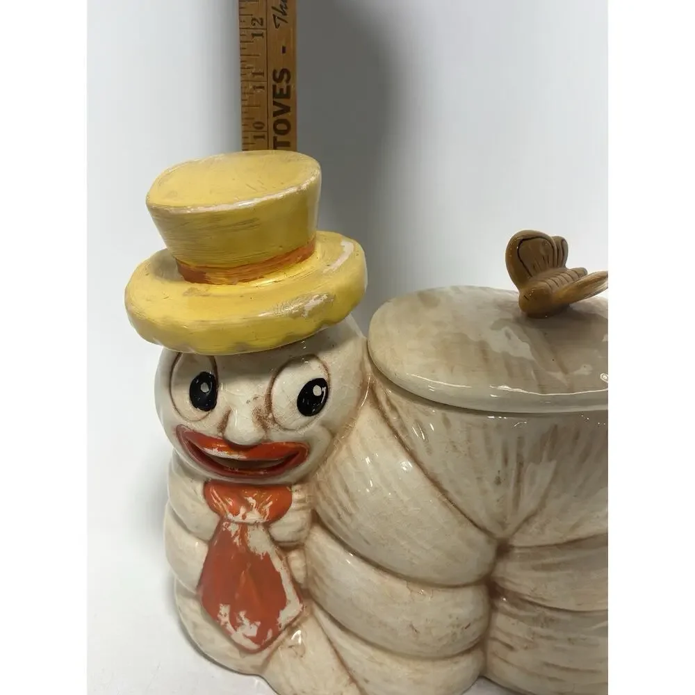 Vintage Anthropomorphic Worm Caterpillar Cookie Jar Ceramic Kitsch Japan Style